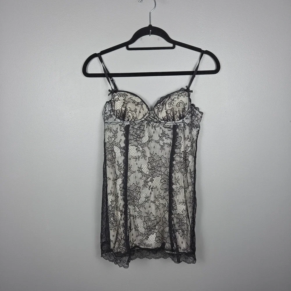 Victoria's Secret Sexy Little Things Babydoll 34B Black Lace Y2K 2007 Lingerie
